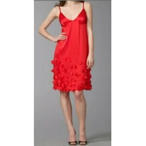 Rebecca Taylor Runway With 3D Petals Silk V-Neck Red Slip Dress Size 6